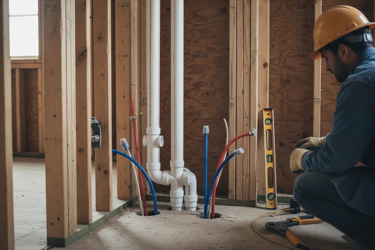 Drain and supply rough-in during Sump Pump Repair in Lamy