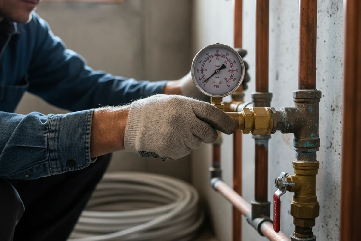 Pressure testing a repaired line during Water Line Repair in Lamy